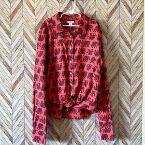 Women’s J.Crew Medium Elephant Print Knotted Tie Button Down